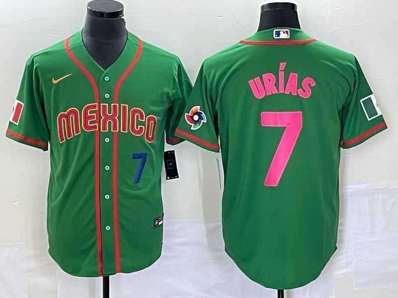 Men%27s Mexico Baseball #7 Julio Urias Number 2023 Green World Classic Stitched Jersey11